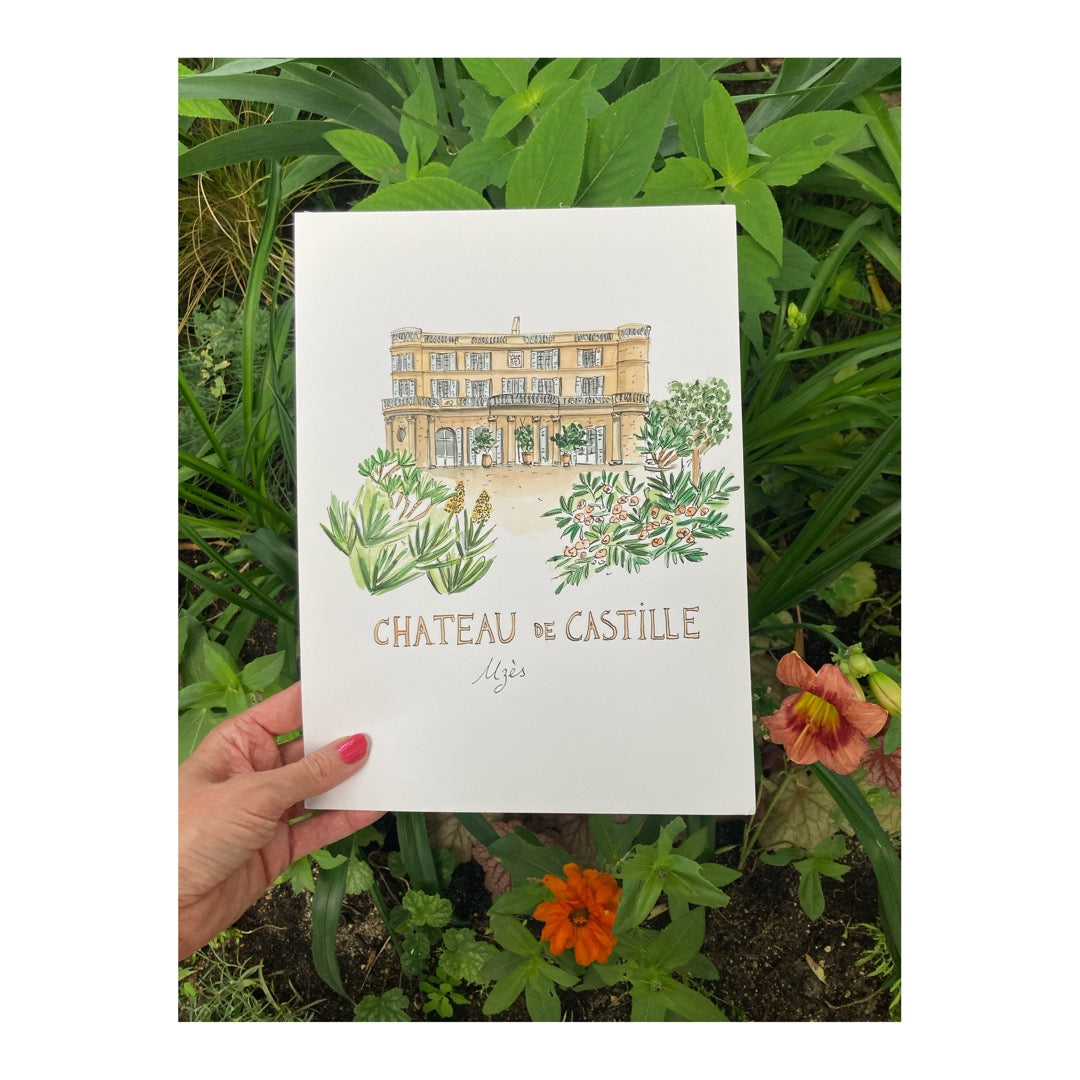 Original drawing of Chateau de Castille, Uzès, Provence