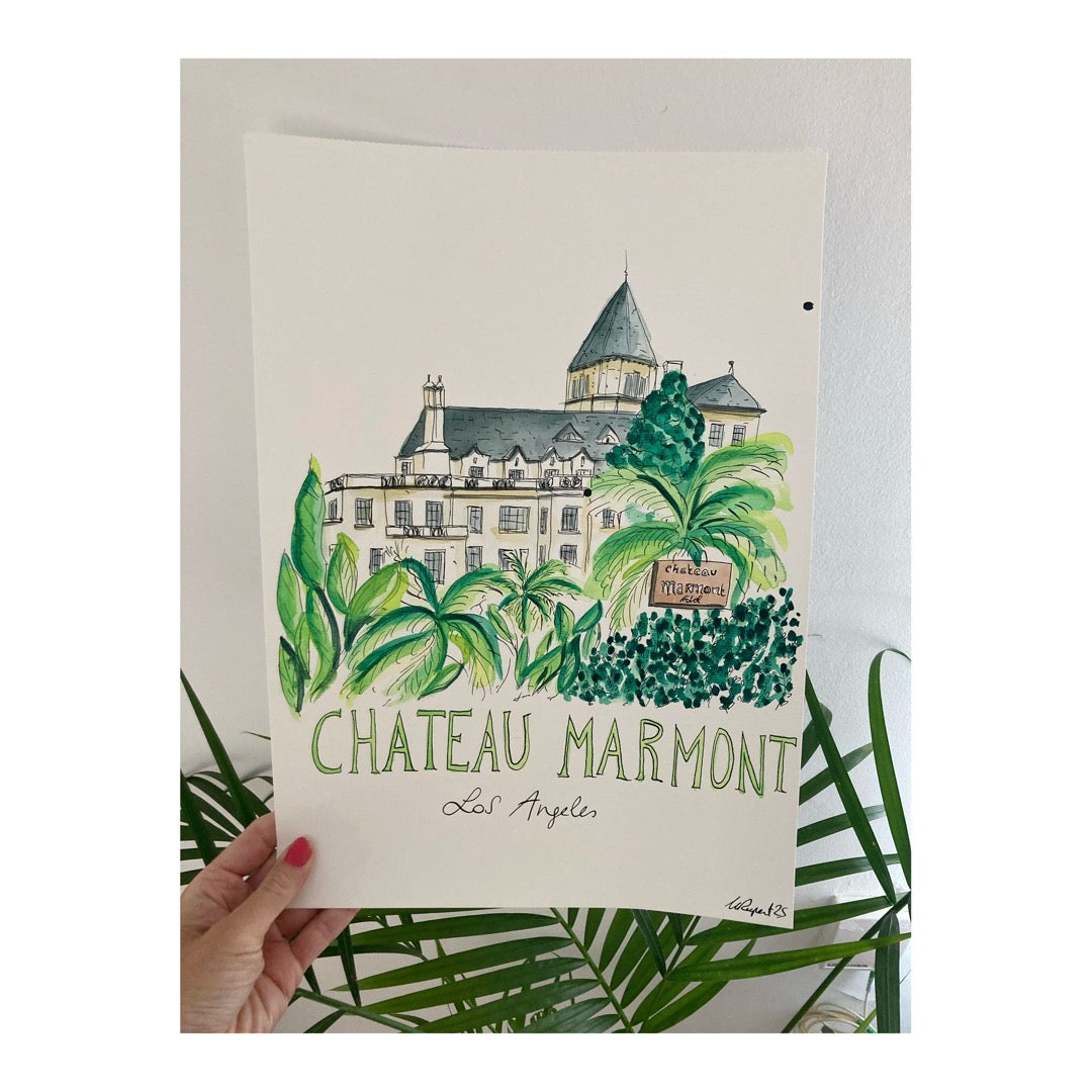 Original drawing of Los Angeles, Chateau Marmont, California