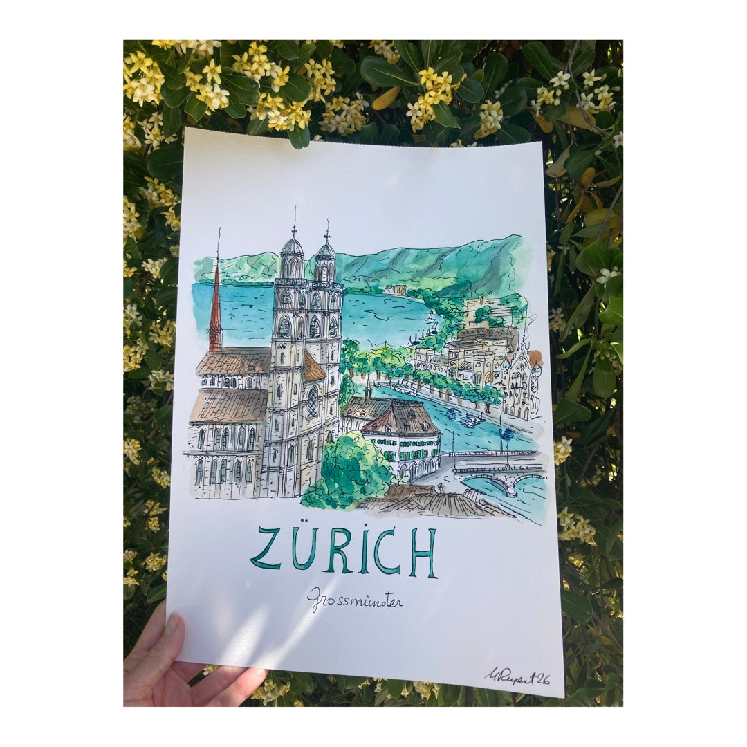 Original drawing of Zürich, Grossmünster