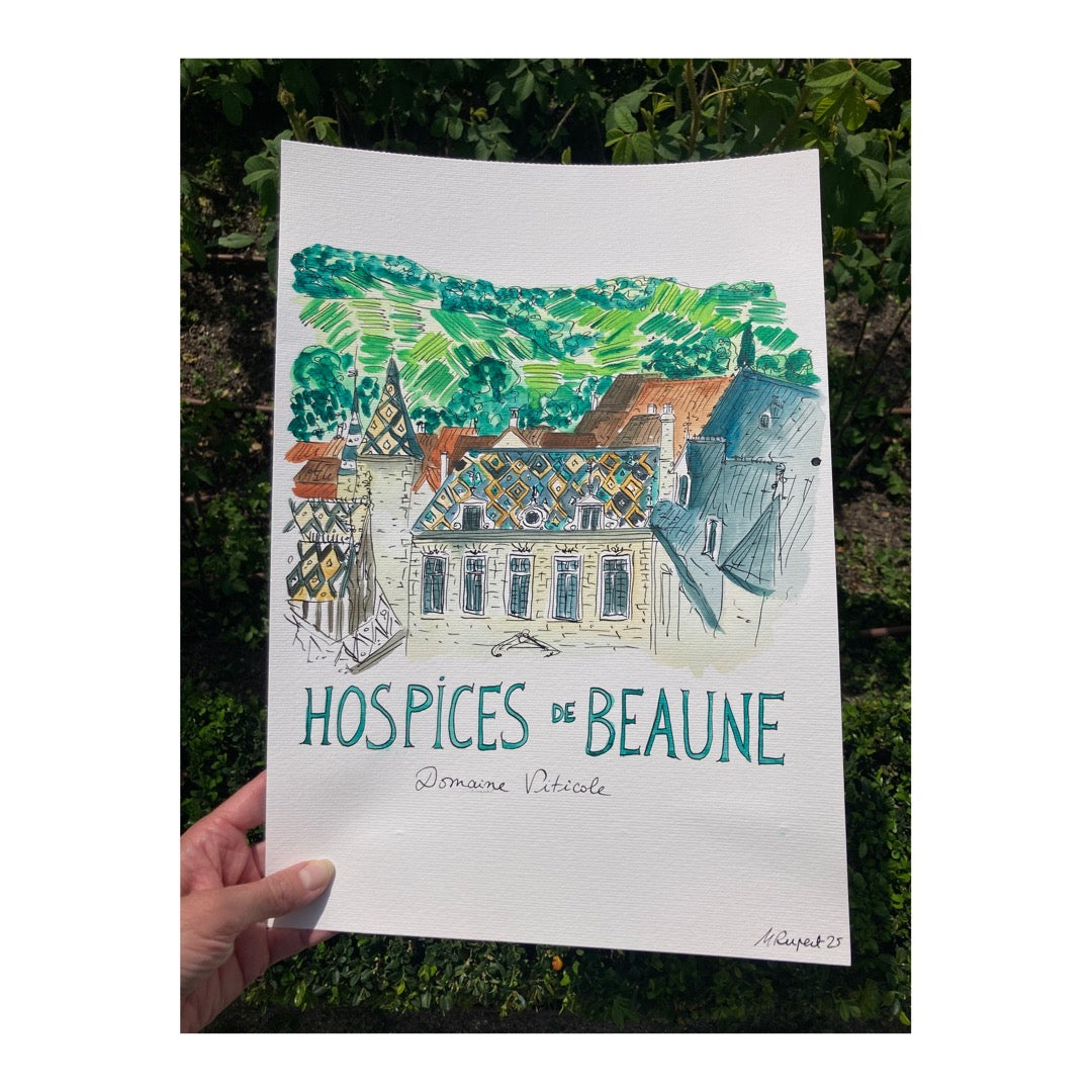 Original drawing of Hospices de Beaune, France