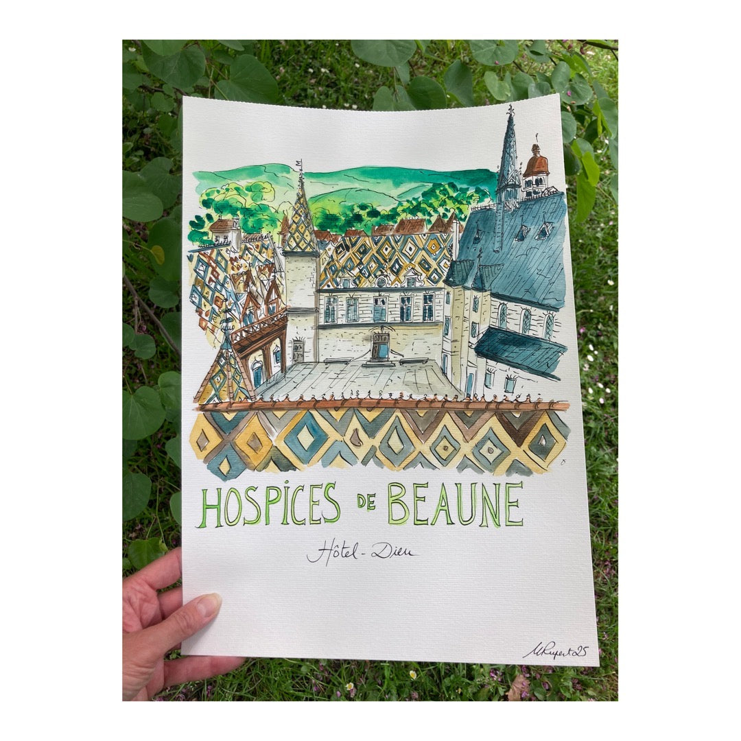 Original drawing of Hospices de Beaune, France