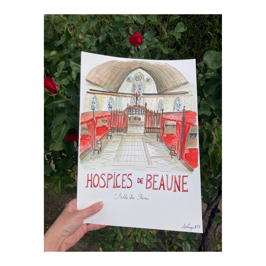 Original drawing of Hospices de Beaune, France