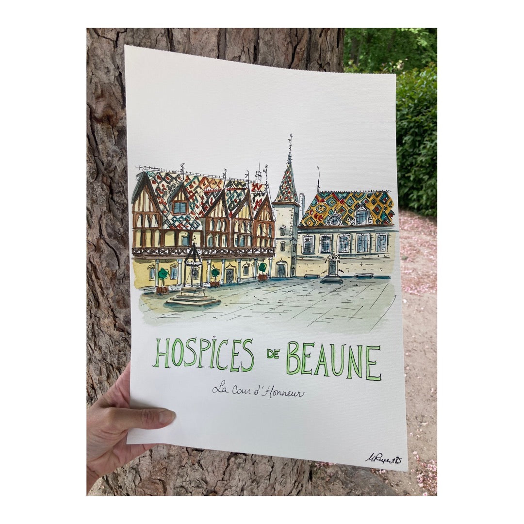 Original drawing of Hospices de Beaune, France