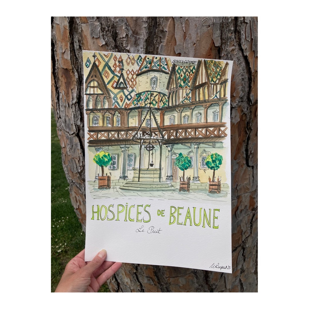 Original drawing of Hospices de Beaune, France