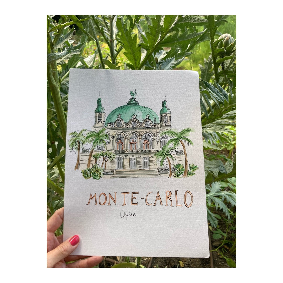 Original drawing of Monte-Carlo, Opéra, Côte d'Azur