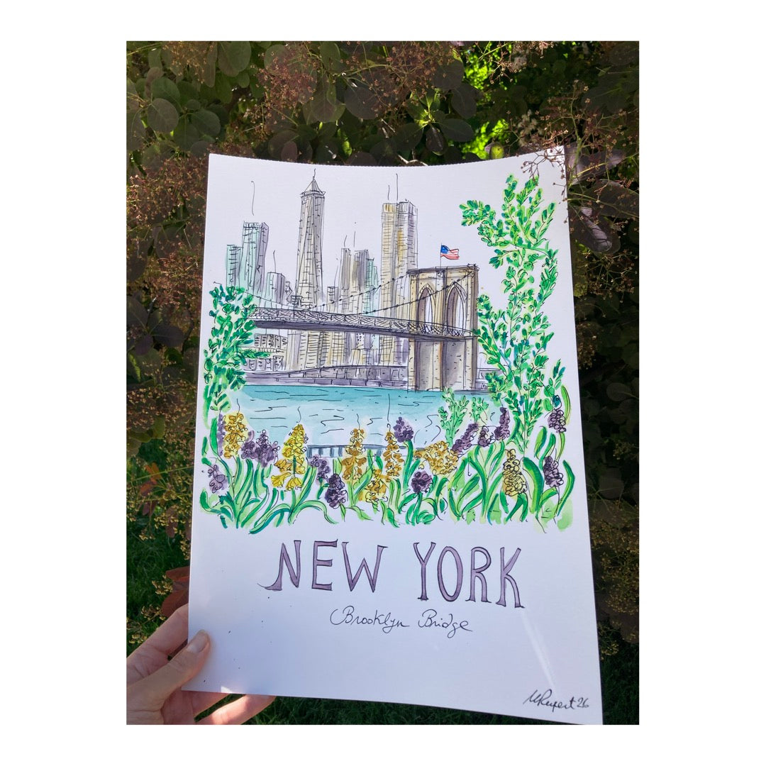 Original drawing of Brooklyn Bridge New York