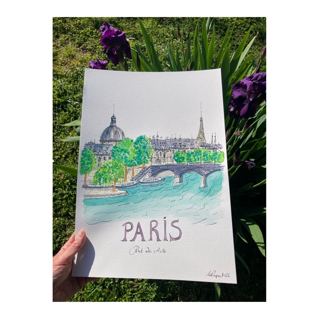 Original drawing of Paris, Pont des Arts