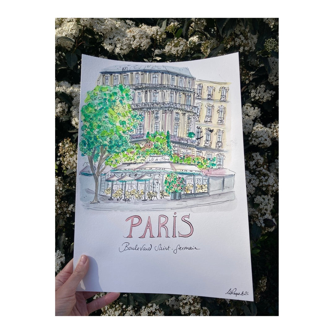 Original drawing of Paris, Boulevard Saint-Germain