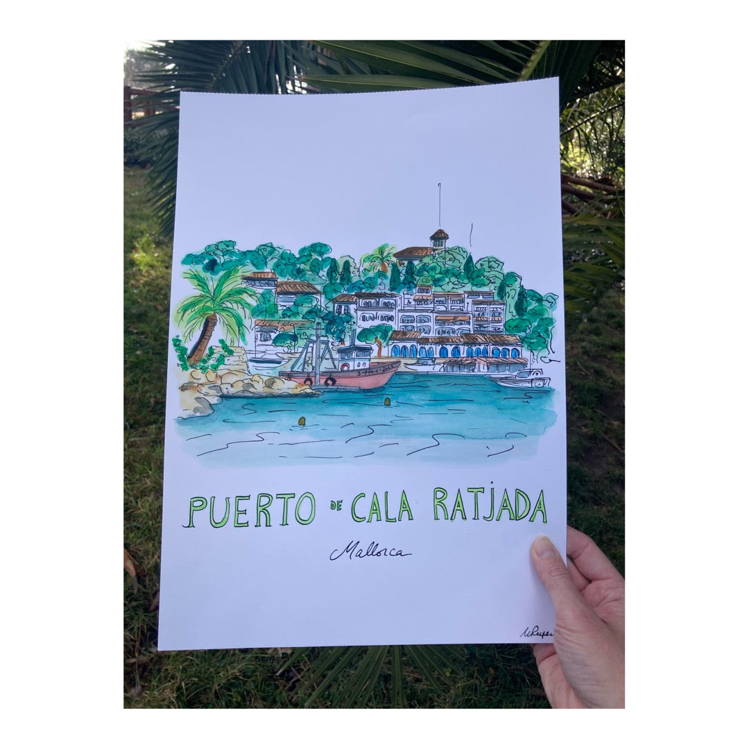 Original drawing of Puerto de Cala Ratjada, Mallorca