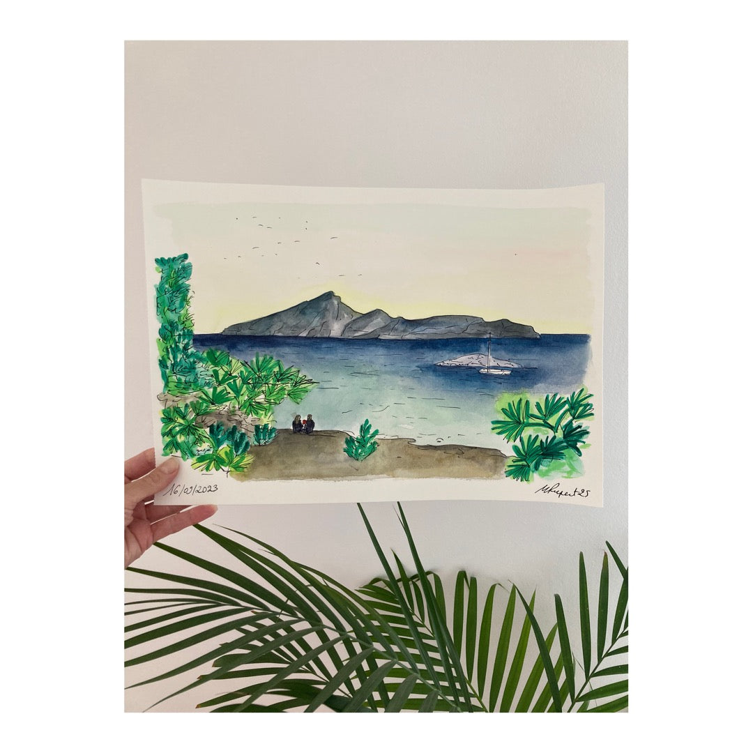 Original drawing of Sa Dragonera, Sunset, Mallorca