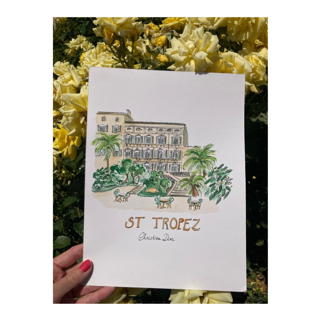 Original drawing of St Tropez, Christian Dior, Côte d'Azur