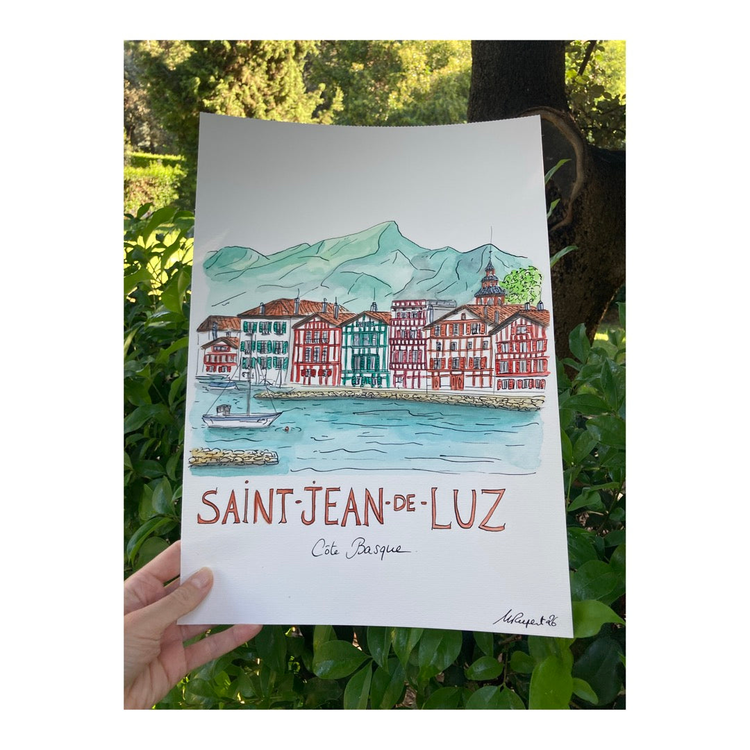 Original drawing of Saint-Jean-de-Luz, Pays Basque, France