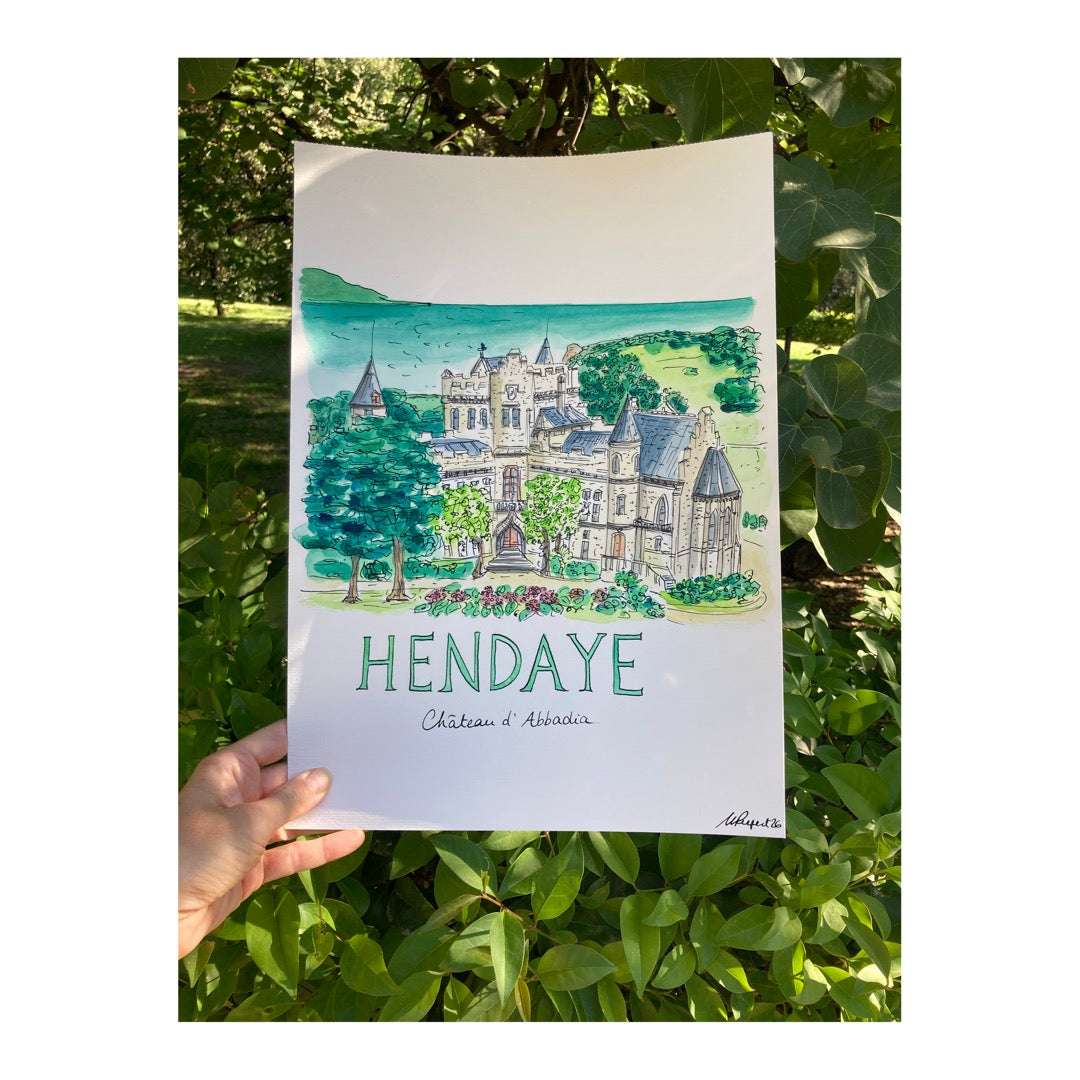 Original drawing of Hendaye, Château d'Abbadia, Pays Basque, France