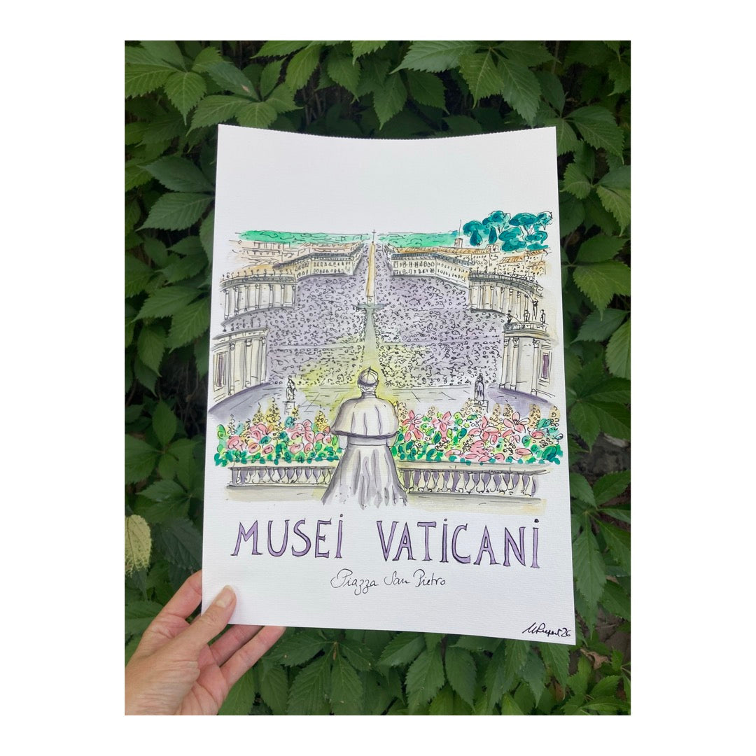Original drawing of Vatican, Pope Leo XIV & Piazza San Pietro, Roma