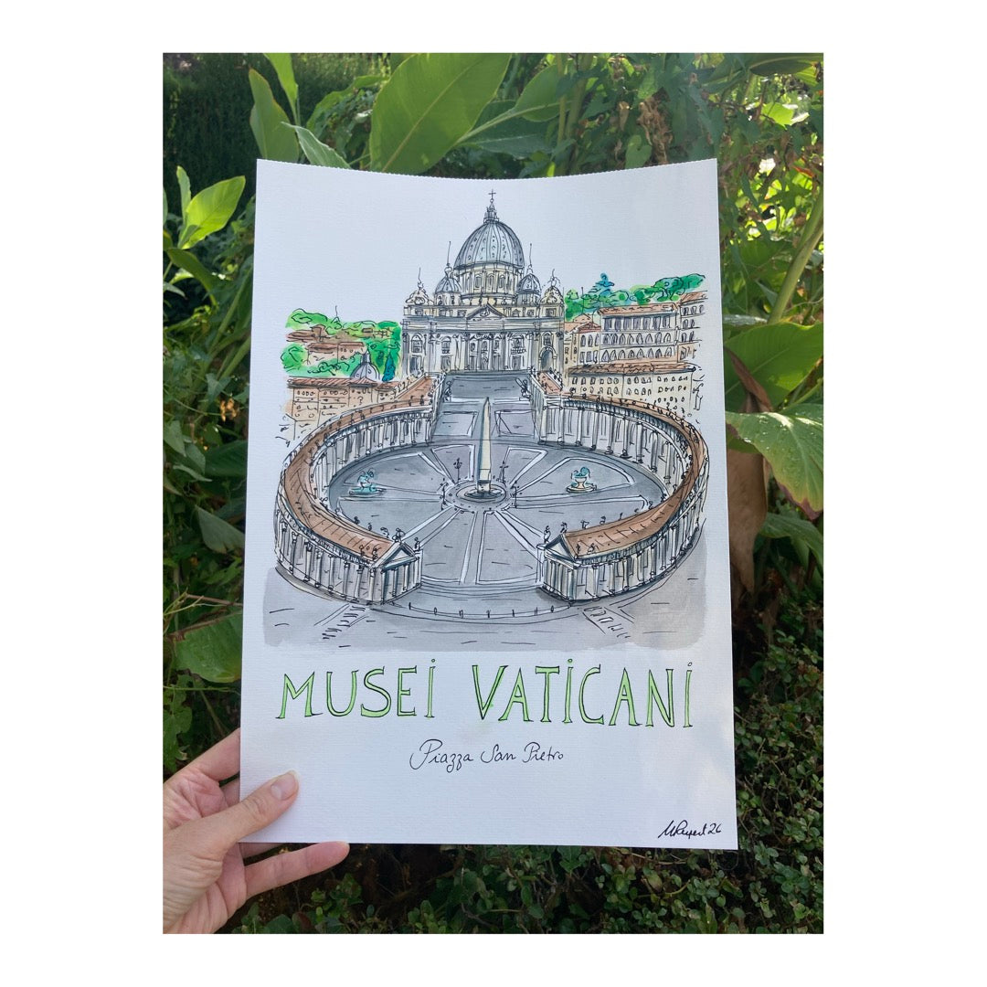 Original drawing of Vatican, Piazza San Pietro, Roma