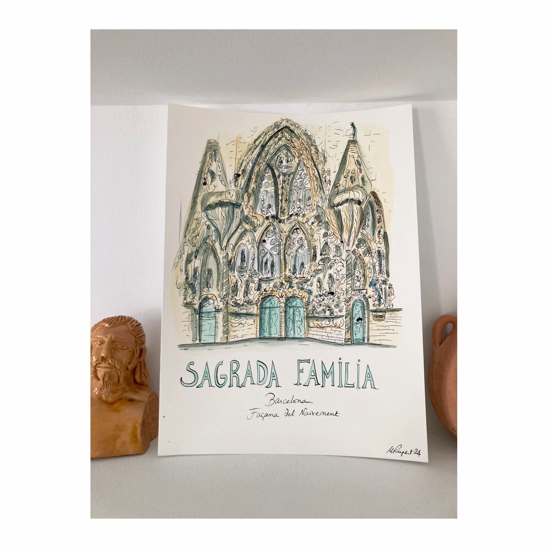 Original drawing of Barcelona, Sagrada Familia
