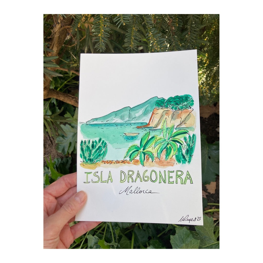 Original drawing of Sant Elm, Isla Dragonera & Aloes, Mallorca