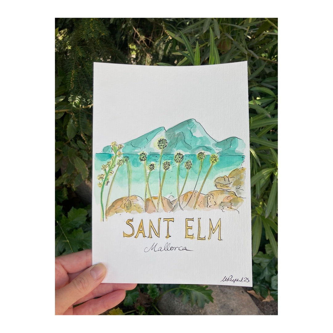 Original drawing of Sant Elm, Sa Dragonera & Plants, Mallorca