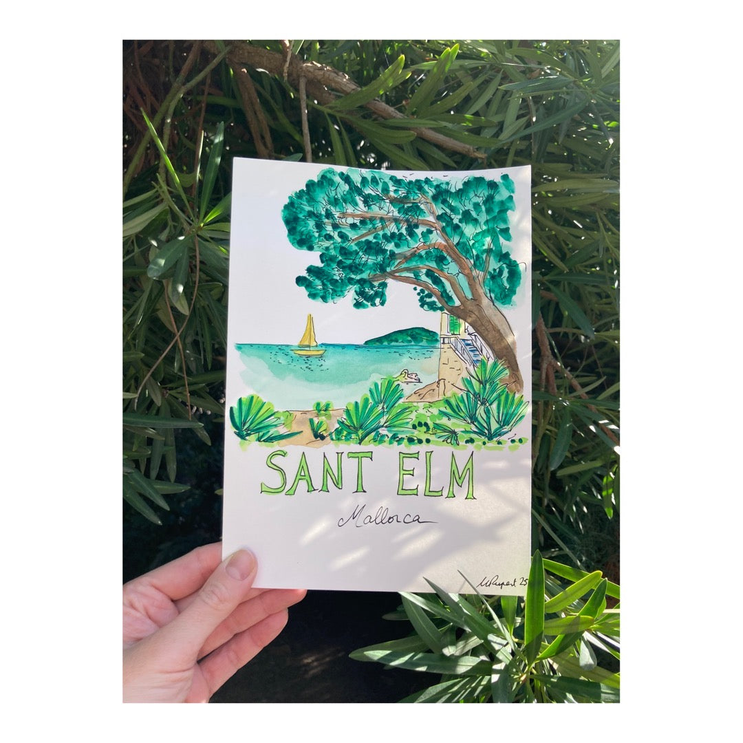 Original drawing of Sant Elm, Platja de Sant Elm, Mallorca