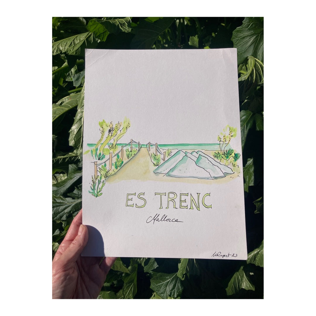 Original drawing of Mallorca, Playa de Es Trenc, Salinas