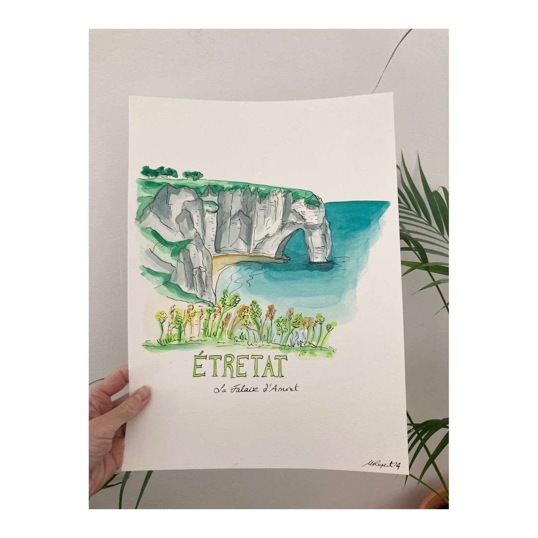 Original drawing of Étretat, La Falaise d'Amont