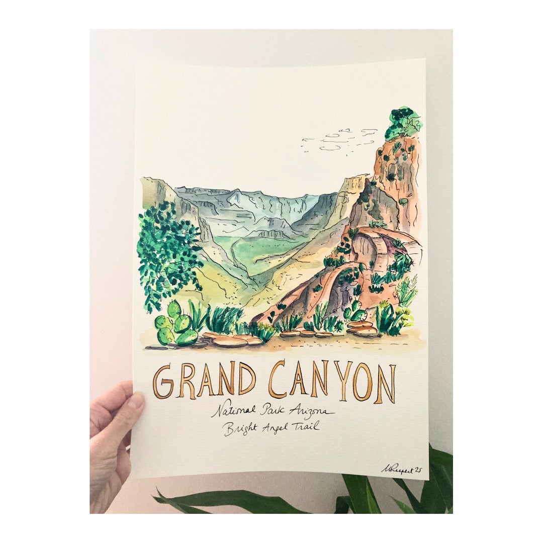 Original drawing of Grand Canyon National Park, Bright Angel Trail