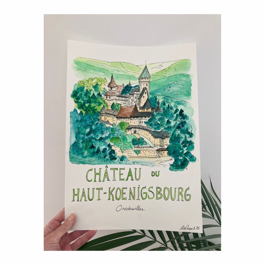 Original drawing of Château du Haut-Koenigsbourg & Montagnes