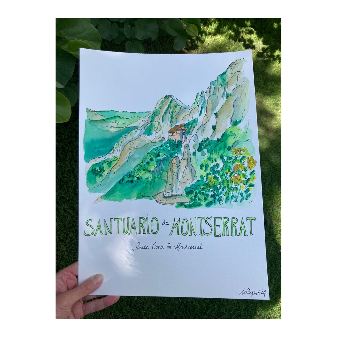 Original drawing of Santuario de Montserrat, Barcelona Catalunya