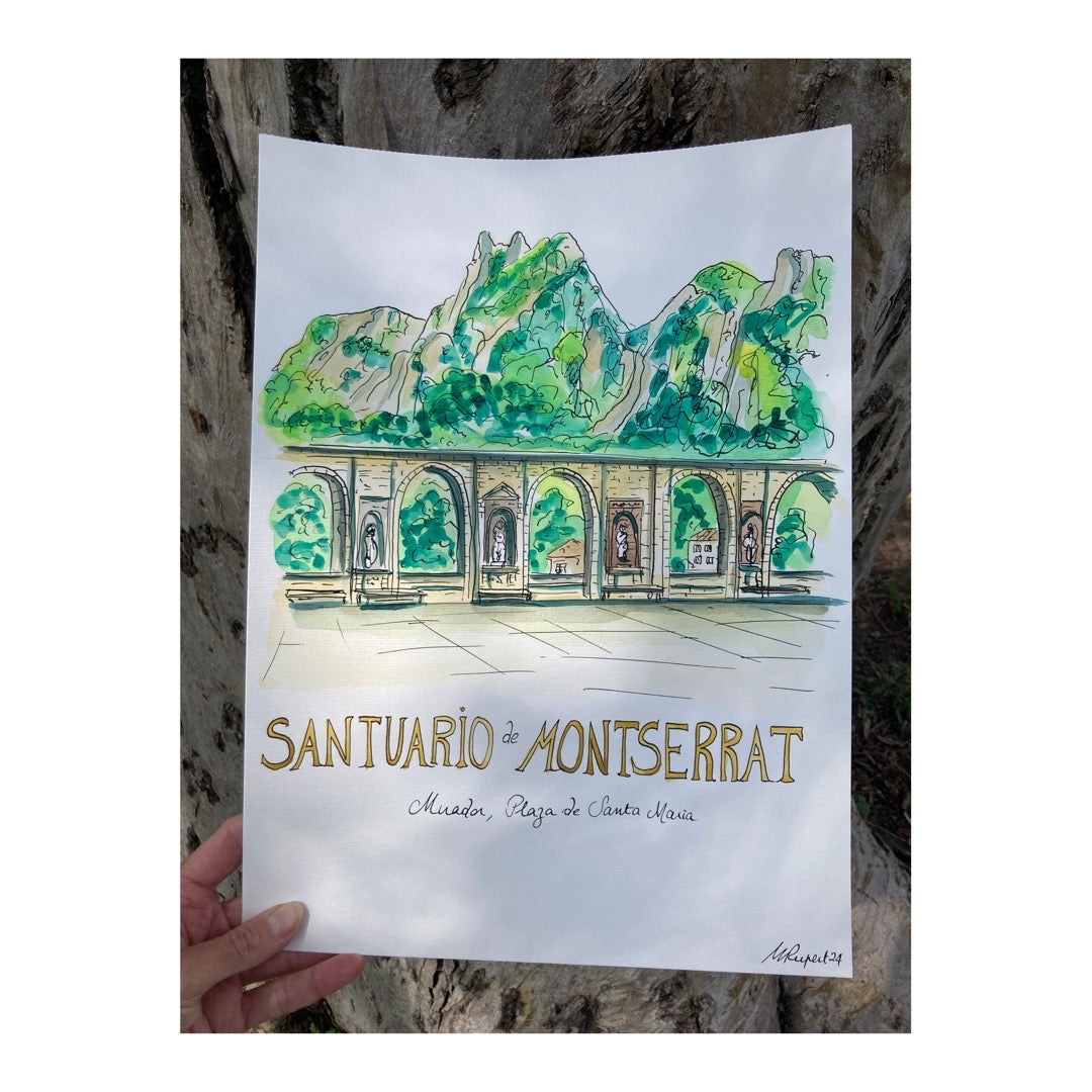 Original drawing of Santuario de Montserrat, Barcelona Catalunya