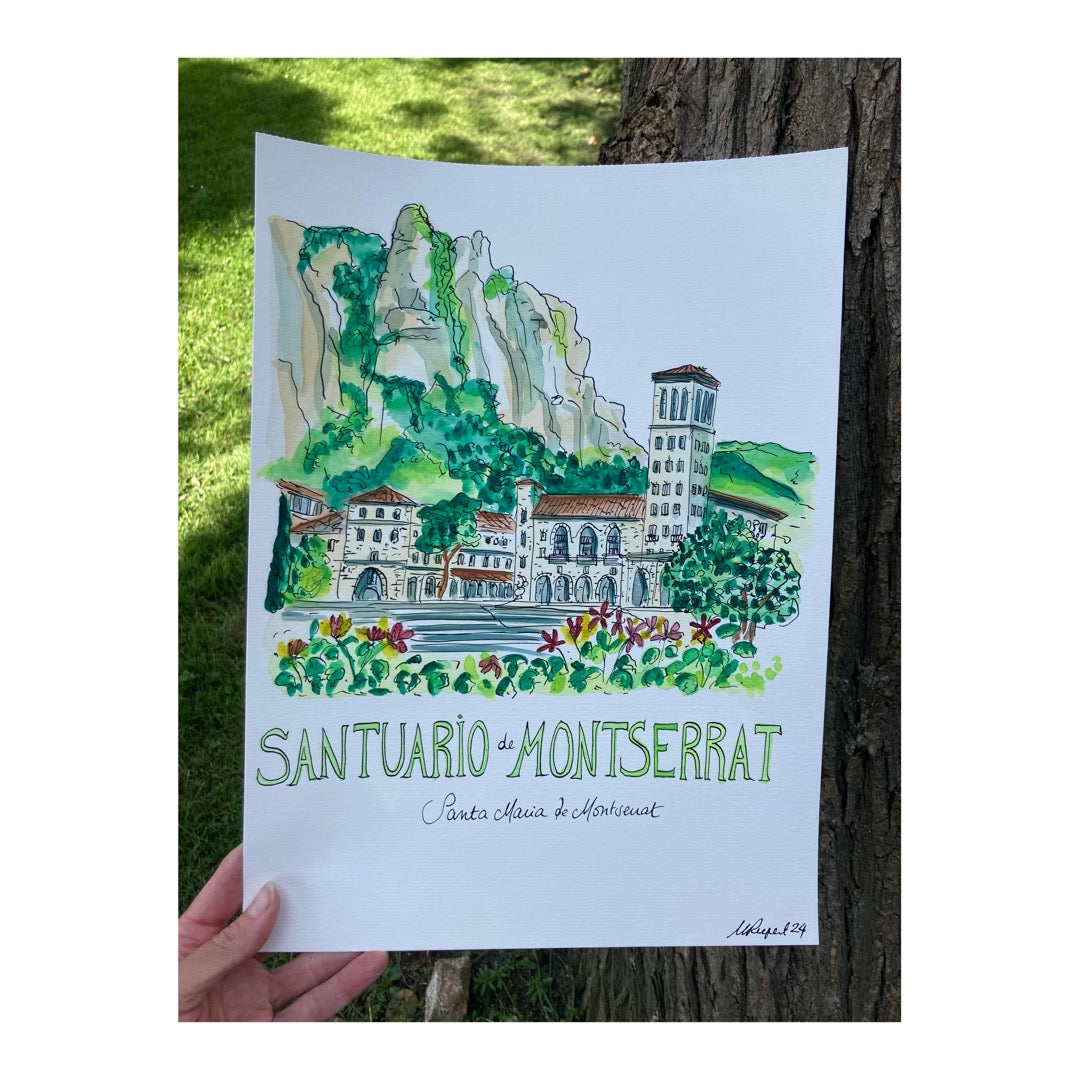 Original drawing of Santuario de Montserrat, Barcelona Catalunya