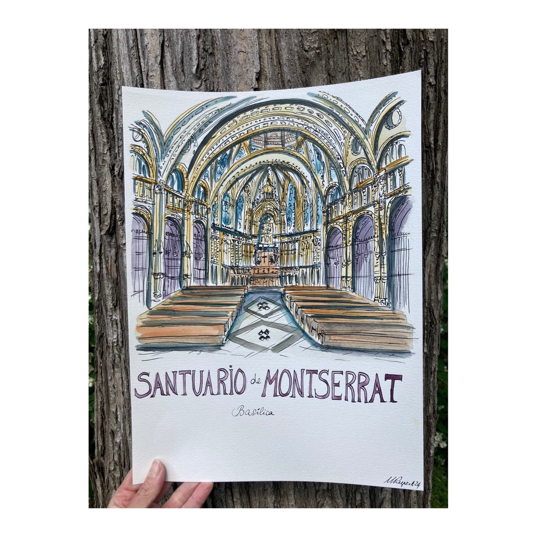 Original drawing of Santuario de Montserrat, Barcelona Catalunya