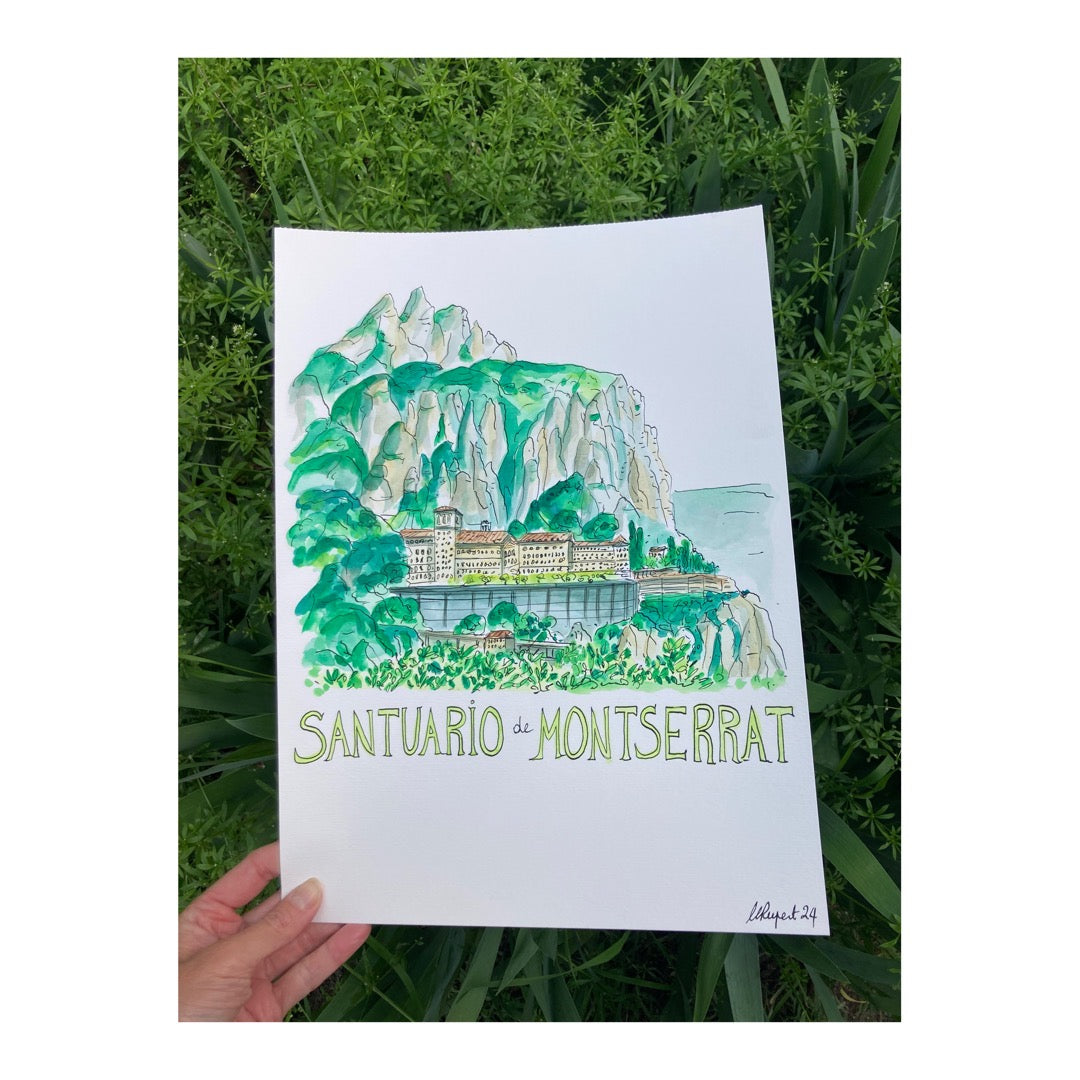 Original drawing of Santuario de Montserrat, Barcelona Catalunya