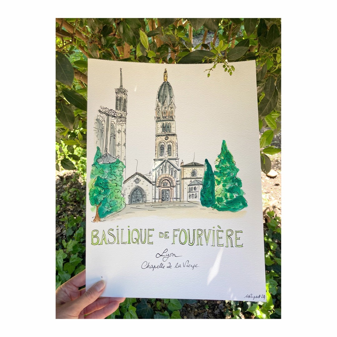 Original drawing of Lyon, Basilique Notre-Dame de Fourvière