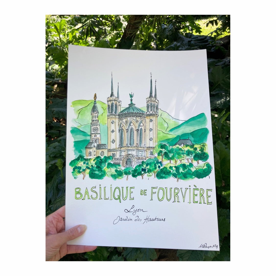 Original drawing of Lyon, Basilique Notre-Dame de Fourvière