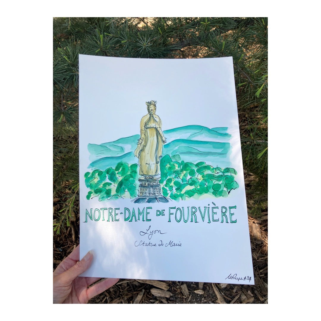 Original drawing of Lyon, Basilique Notre-Dame de Fourvière, Statue de Marie