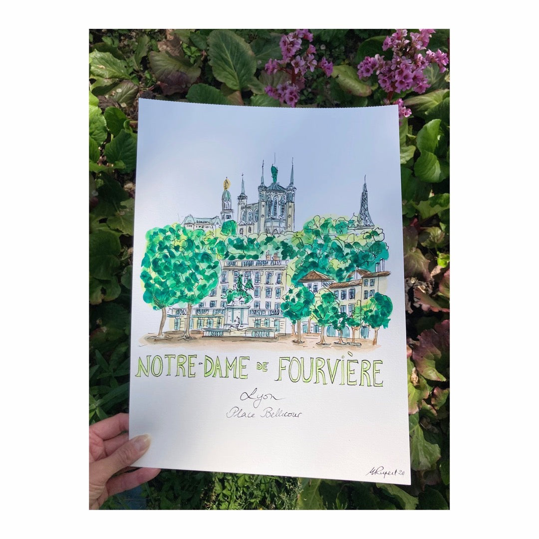 Original drawing of Lyon, Basilique Notre-Dame de Fourvière