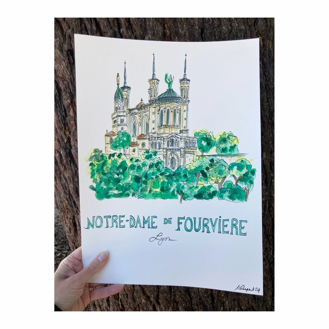 Original drawing of Lyon, Basilique Notre-Dame de Fourvière