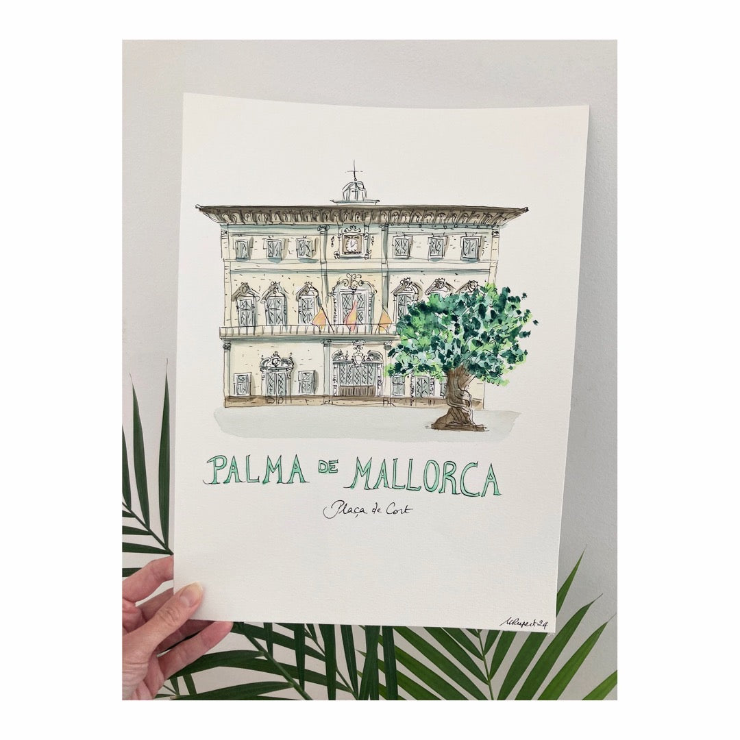 Original drawing of Mallorca, Palma Plaça de Cort