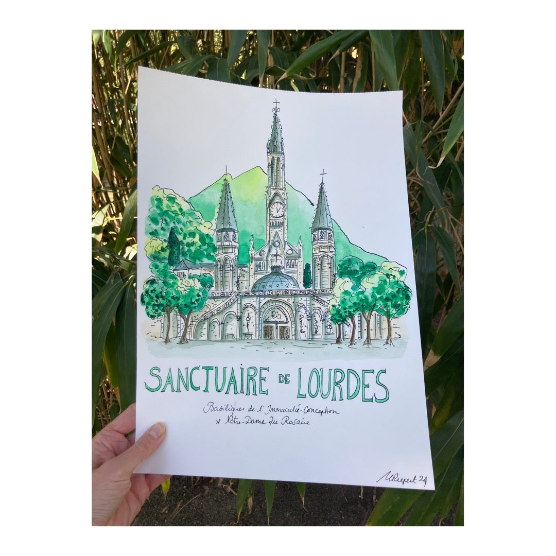 Original drawing of Sanctuary of Lourdes, Basiliques