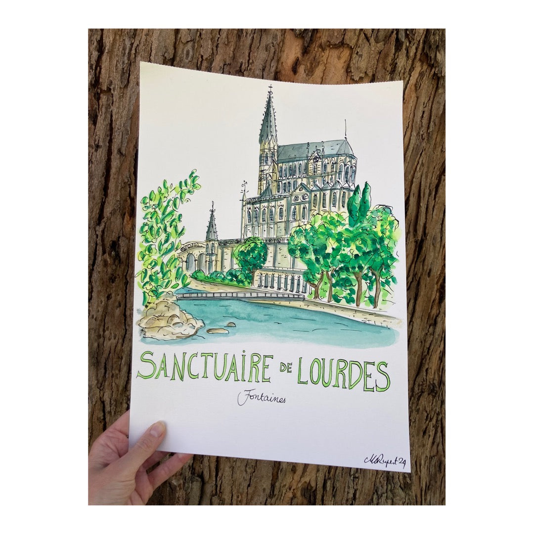 Original drawing of Sanctuary of Lourdes, Fontaines