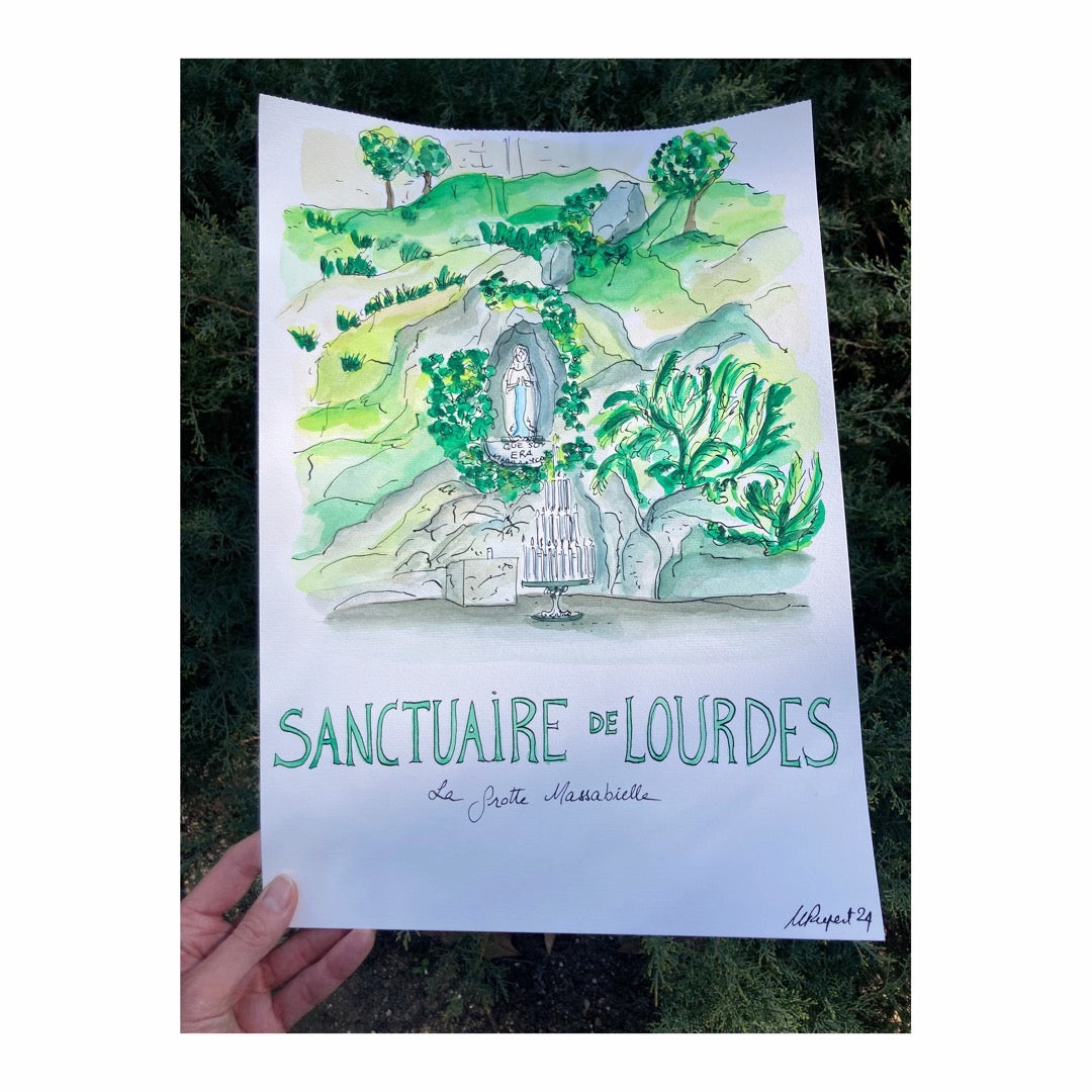 Original drawing of Sanctuary of Lourdes, Grotte Massabielle