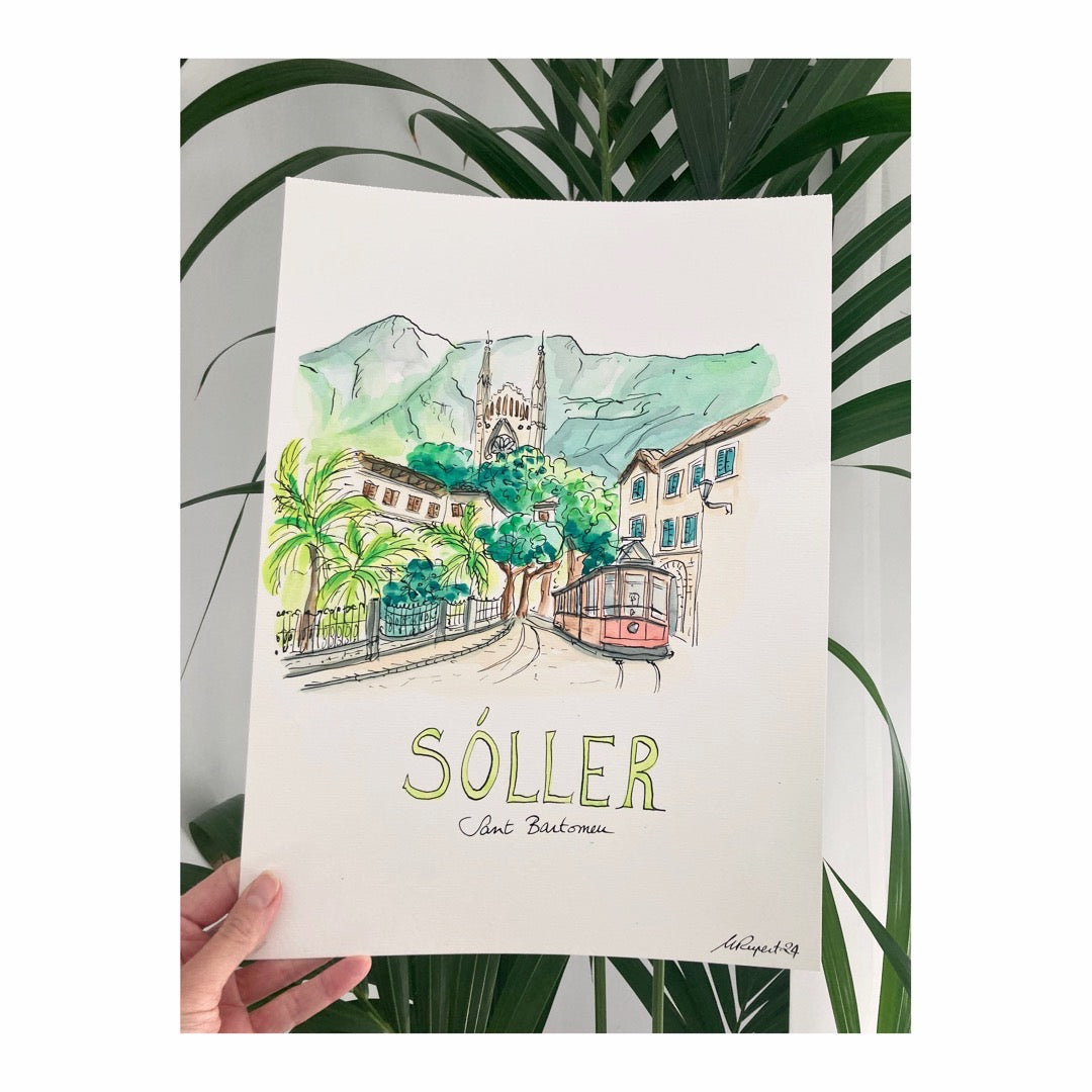 Original drawing of Mallorca, Tren de Sóller