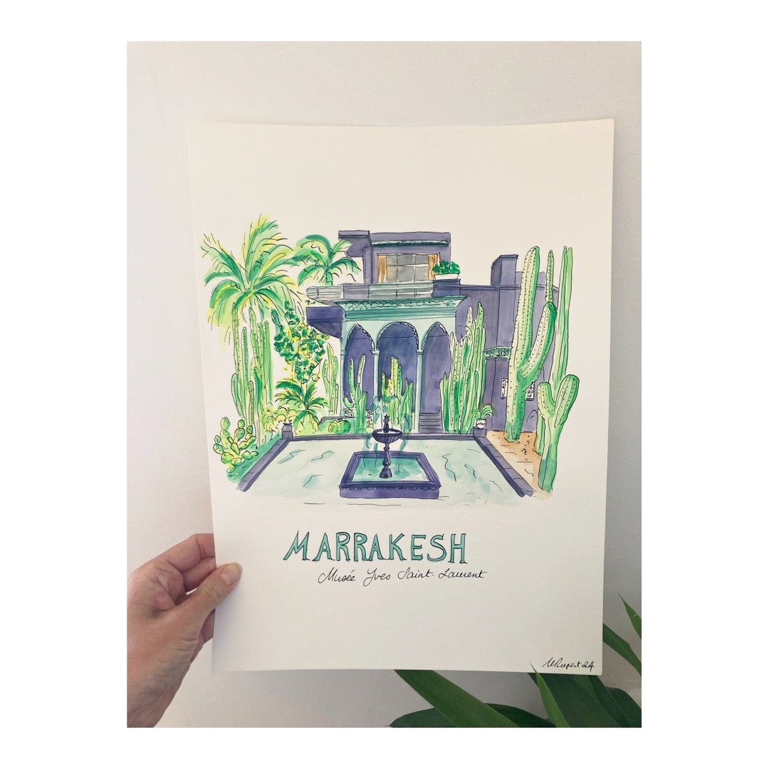 Original drawing of Marrakech, Musée Yves Saint-laurent, Jardin Majorelle