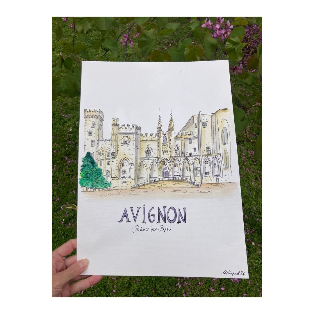 Original drawing of Avignon, Palais des Papes