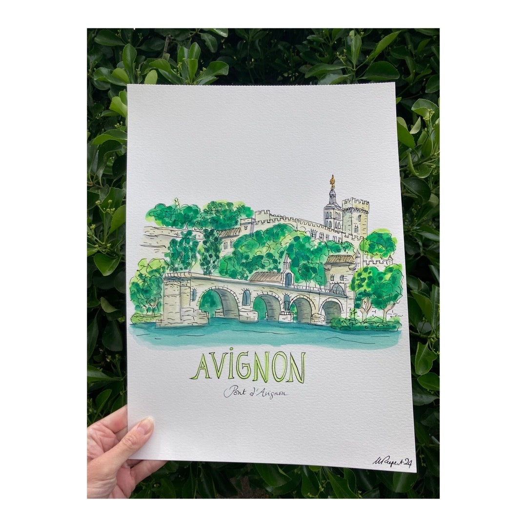 Original drawing of Avignon, Pont d'Avignon