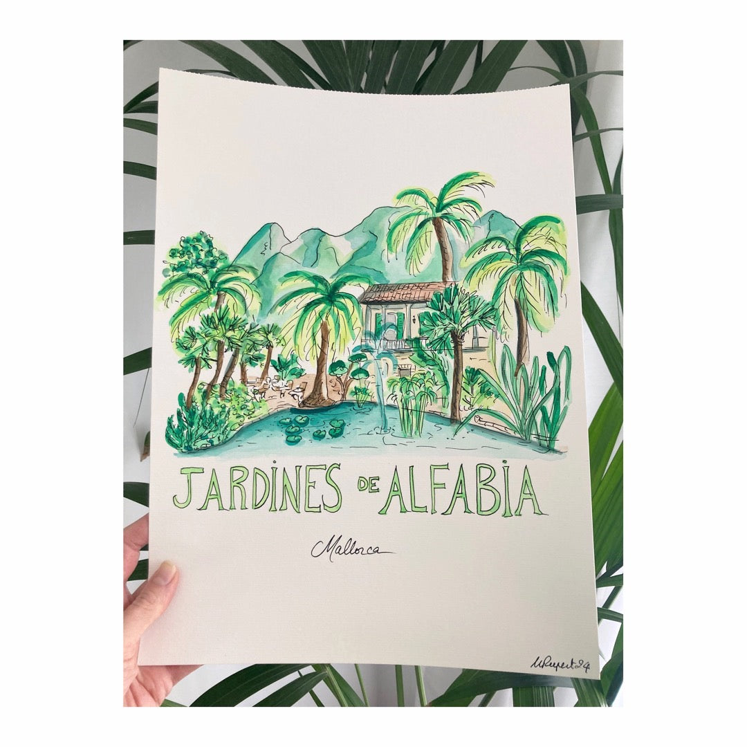 Original drawing of Jardines de Alfabia, Mallorca