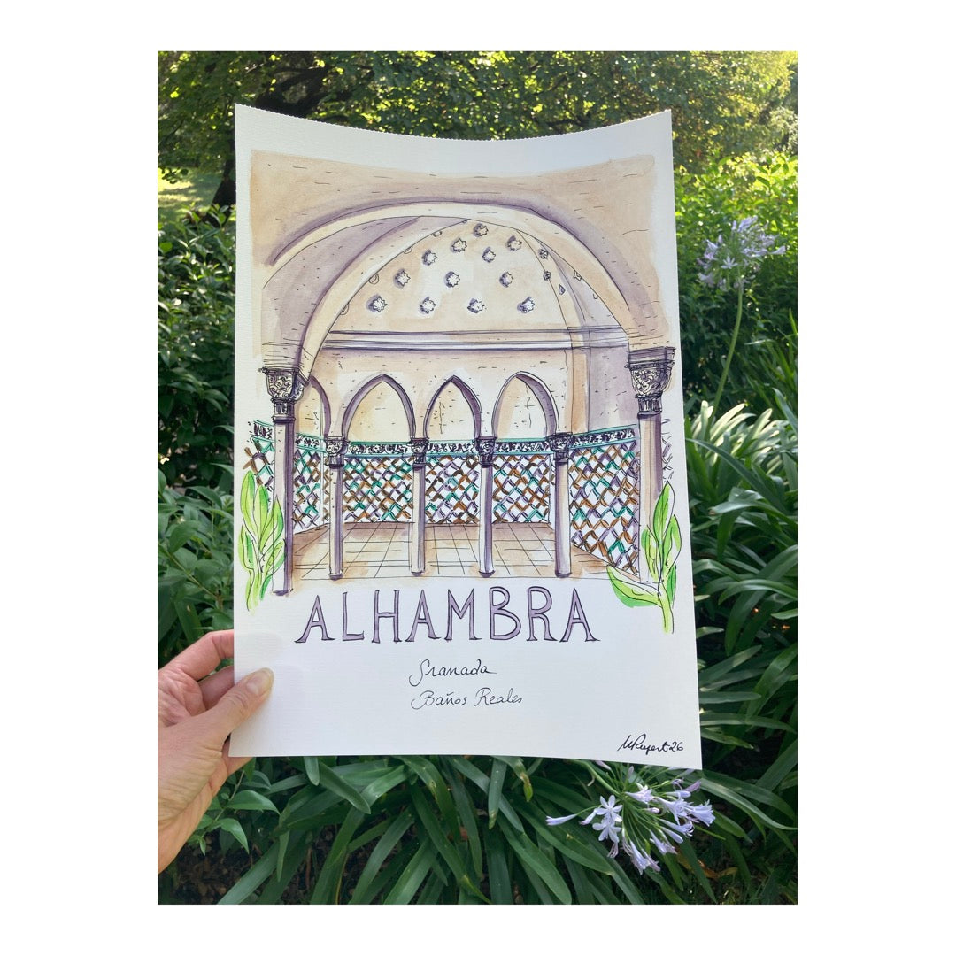 Original drawing of Alhambra, Banos Reales, Granada