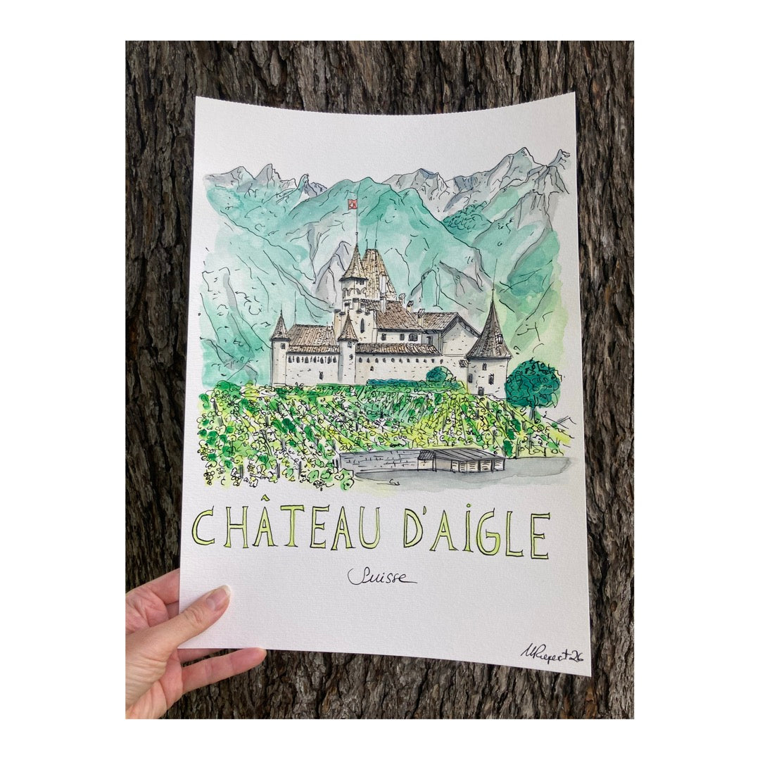 Original drawing of Château d'Aigle, Switzerland