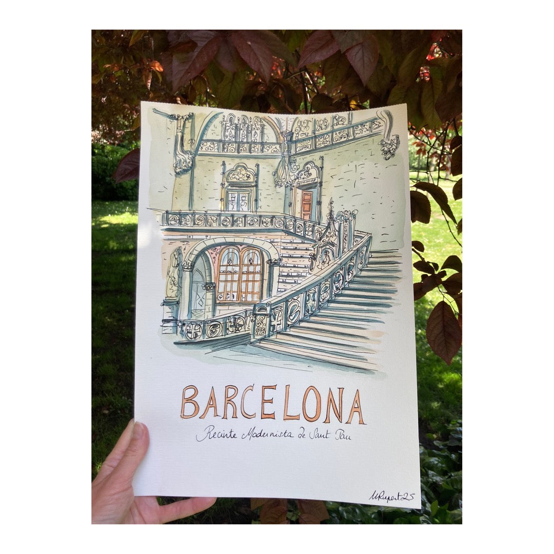Original drawing of Barcelona, Recinte Modernista de Sant Pau