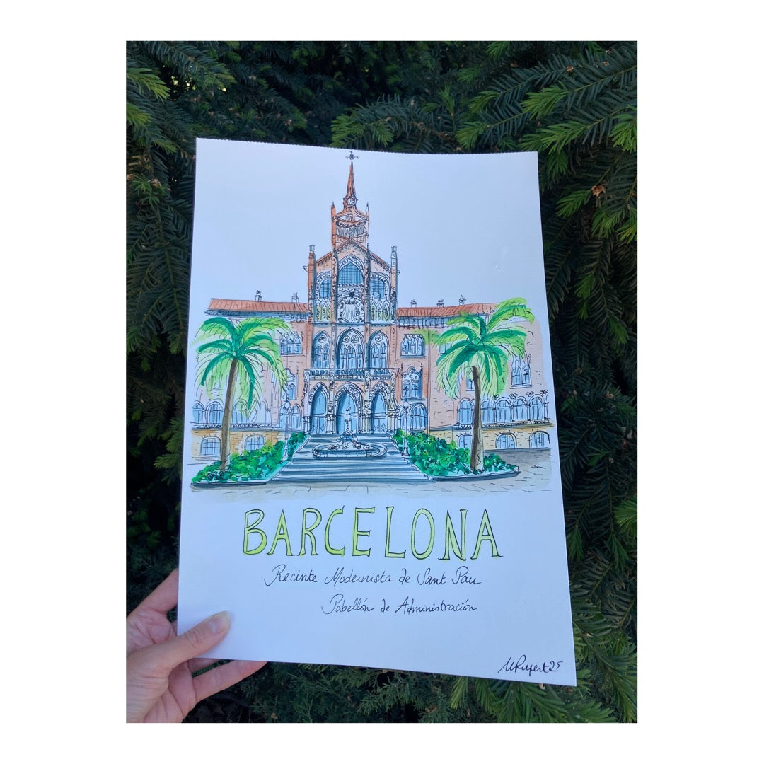 Original drawing of Barcelona, Recinte Modernista de Sant Pau